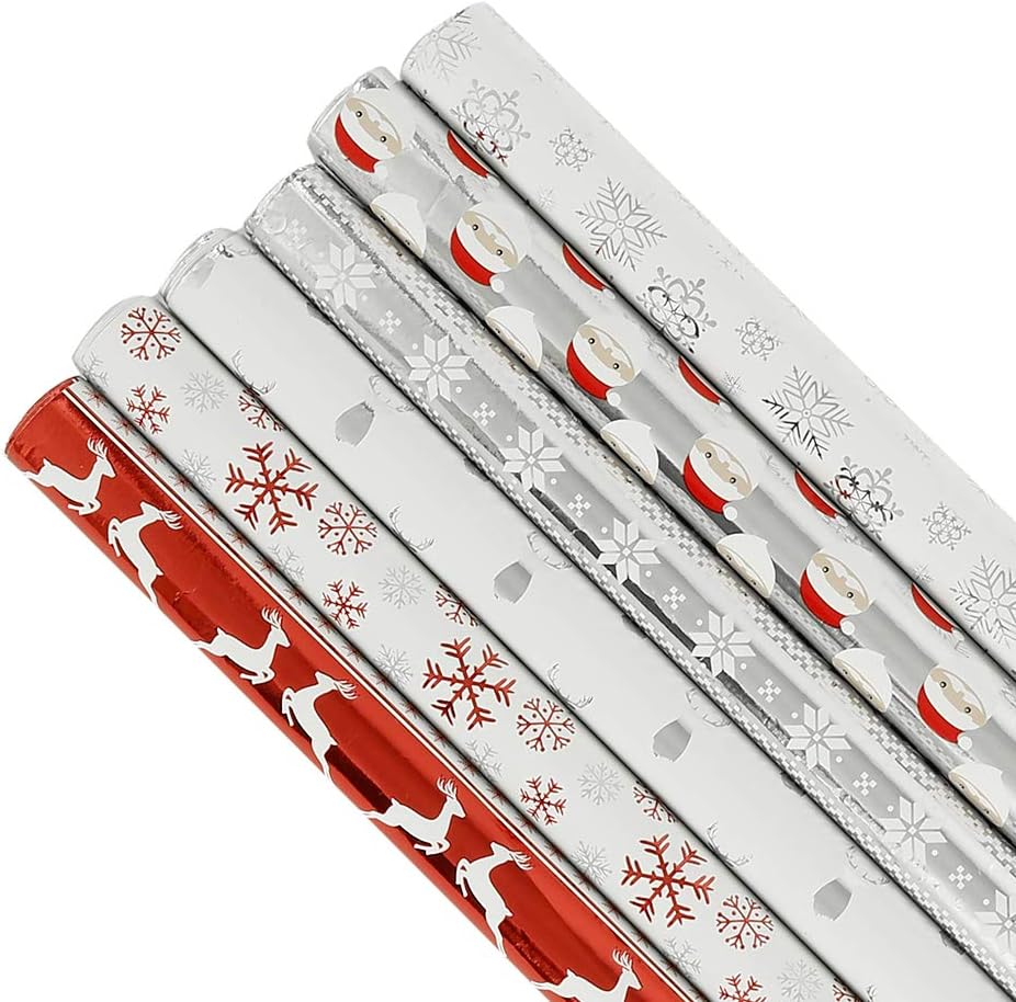 6 x Rolls Christmas Wrapping Paper Rolls Kraft Gift Wrapping Paper Snowflake Snowman Santa Star 6 x Rolls Christmas Wrapping Paper Rolls Kraft Gift Wrapping Paper Snowflake Snowman Santa Star