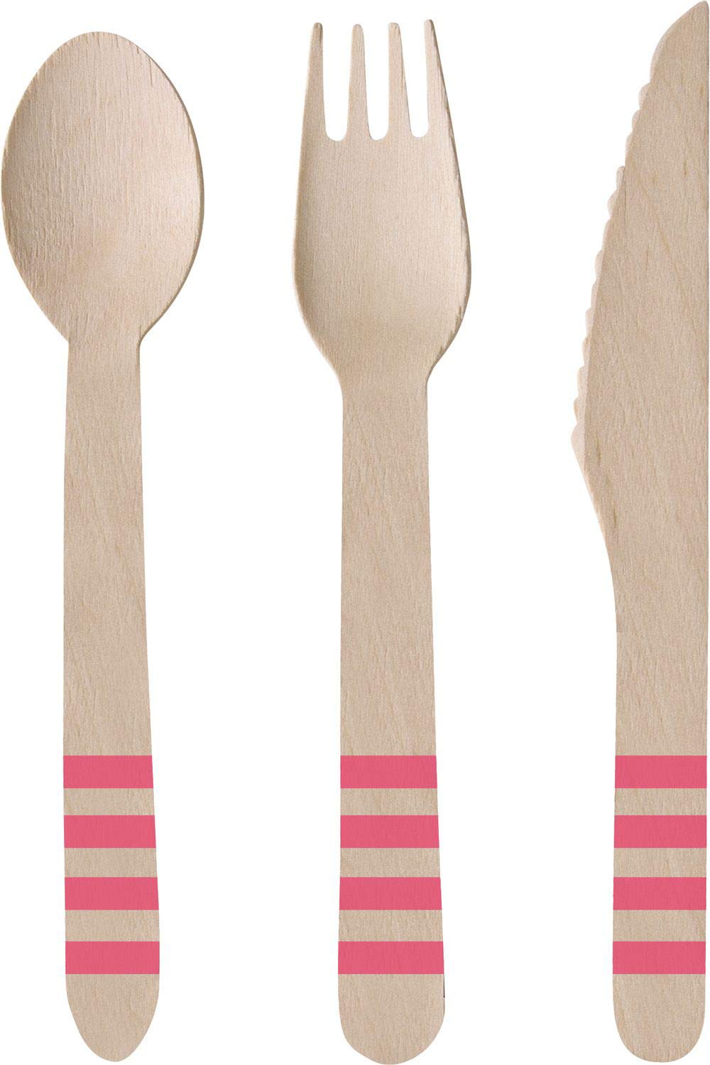 Amscan 7AM9903329 24 Piece Wood Flamingo Paradise Cutlery Set, Multi-Colour