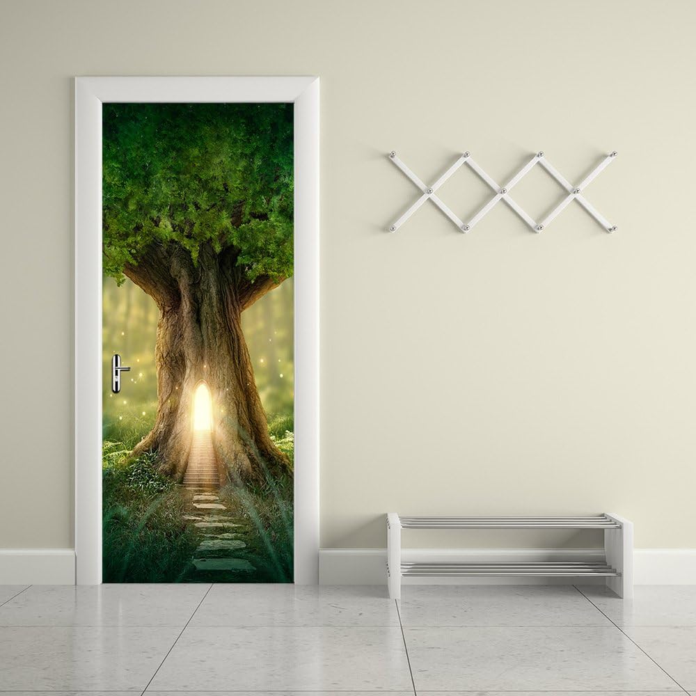 NANA SHENGJIAYI 3D Door Wall Mural Wallpaper Stickers Vinyl Removable Decals for Home 30.3" x 78.7"(77x200cm), 2 Pcs.（Fantasy Tree）: Home & Kitchen