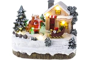 Lightahead Christmas LED Lighted House Figurine with Santa Delivering Gifts.A Musical Rotating Decoration with 8 melodies