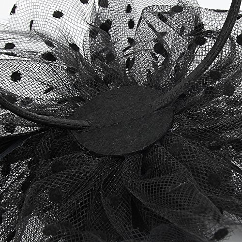 Acecharming Fascinators for Women, Feather Sinamay Fascinators with Headbands Tea Party Pillbox Hat Flower Derby Hats(Black-Pearl)