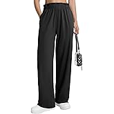 YOAKUKA Women's Wide Leg Pants Casual Elastic Waist Trousers Loose Flowy High Waisted Yoga Pants with Pockets