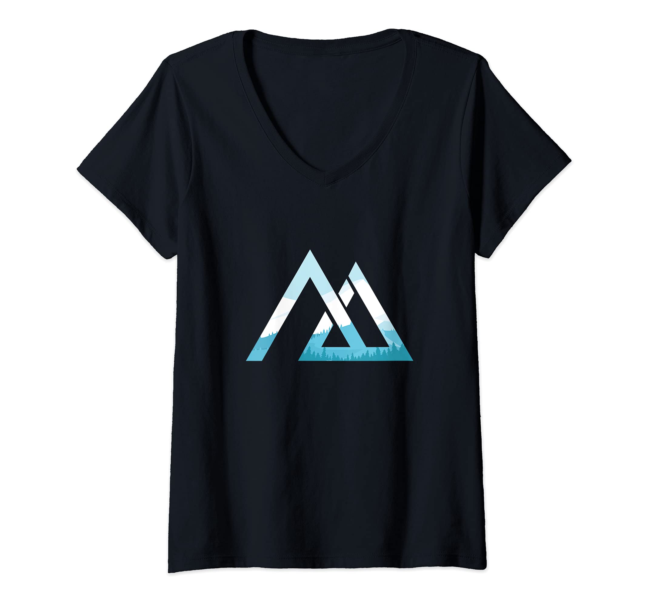 Womens Abstract Snow Mountains Sporty Ski Snowboard Nature V-Neck T-Shirt