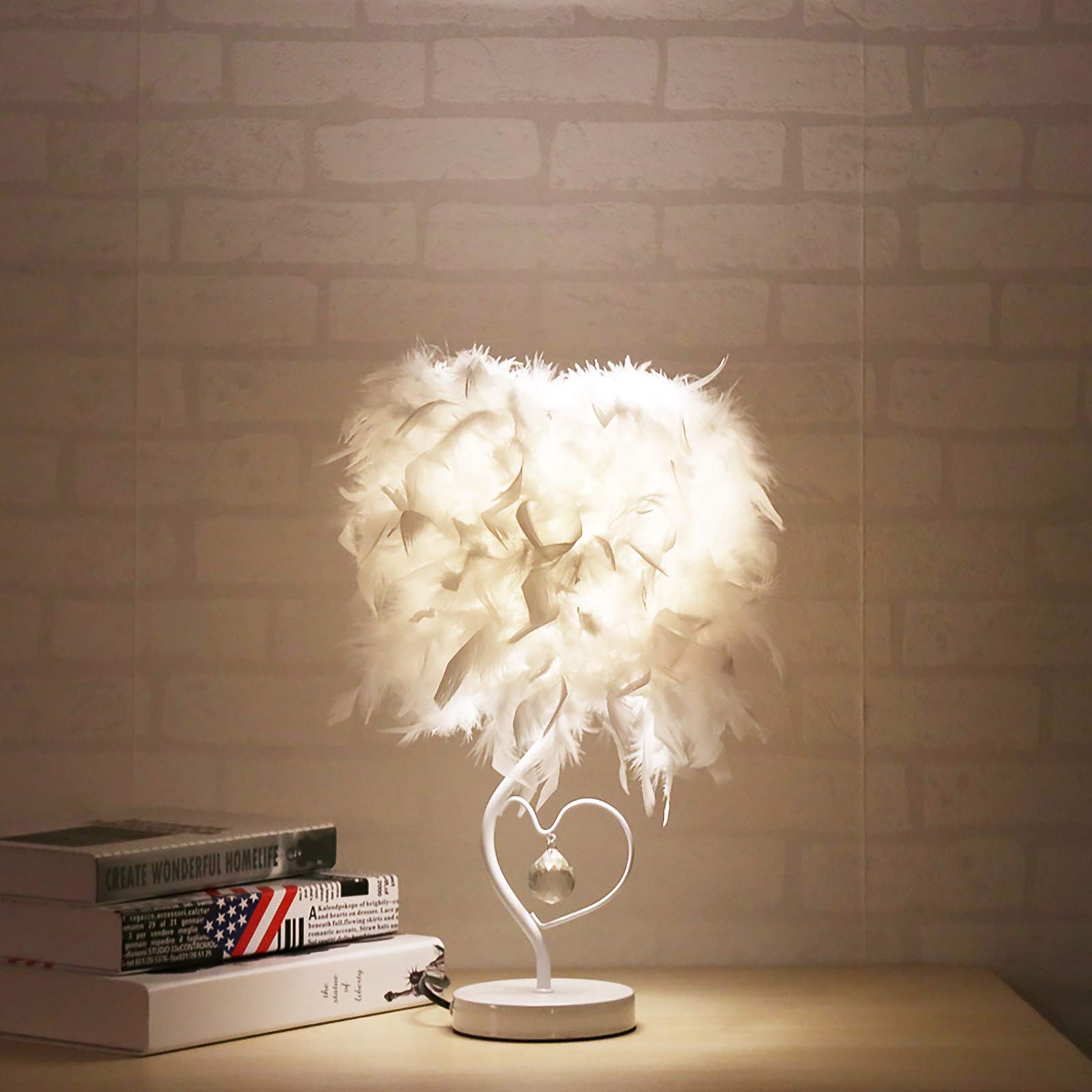 FORNORM Feather Bedside Lamp Table Lamps for Bedroom, White Desk Lamp Elegant Living Room Valentines Romantic Decor Feather Lampshade Cloud Lamp Contains Bulb E27