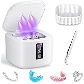 Ultrasonic Retainer Cleaner,375 ML Ultrasonic Cleaner,48kHz Retainer Cleaner Machine with 3 Modes Digital Timer for Denture Cleaner, Aligner,Braces,Toothbrush Heads,Jewelry White