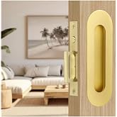 Fihatokus Pocket Door Handles Gold,6 inch Oval Recessed Flush Pocket Door Pull Handle,304 Stainless Steel Pocket Door Hardware, Hidden Edge Pull with Push Automatic Bounce Switch