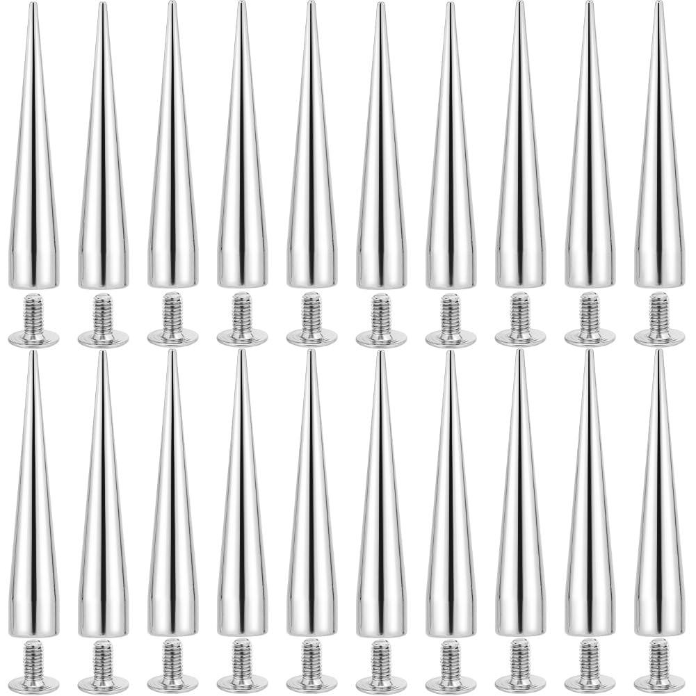 GORGECRAFT 1 Box 30Pcs Cone Spikes 7 x 38mm Long Spike Rivets Silver Metal Studs Bullet Tree Screwbacks Punk Leather Rivets for DIY Rock Bags Clothing Leather Craft Jacket Belt Shoes Bracelet