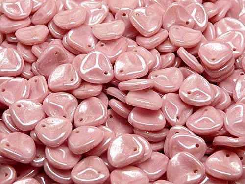 50pcs Rose Petal Beads - Czech Pressed Glass Beads in the form of rose petals,7x8 mm, Opaque Pink White Luster