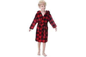Umeyda Boys Girls Robes, Soft Fuzzy Fleece Hooded Bathrobes with Belt and Pockets for Kids, 1-18 Year
