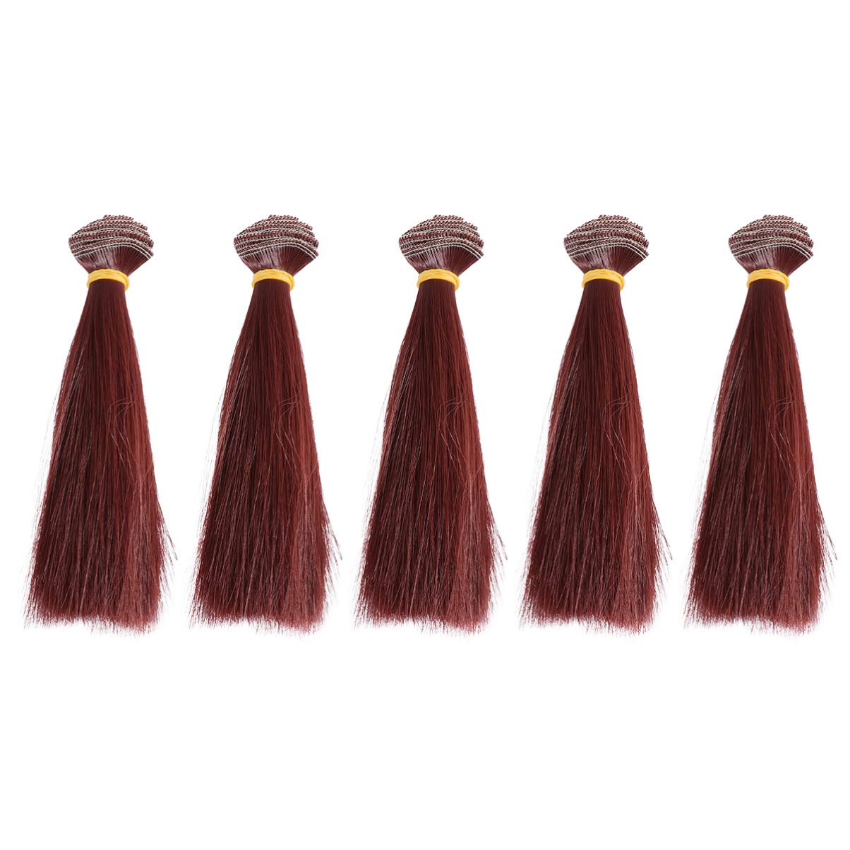 Doll Making Accessories 5 Pcs 15cm Heat Resistant Straight Hair Wig Handcraft DIY Doll Wigs Weft Hair Extensions for Home School Project (Red Brown) Fake Toy Straight Hair