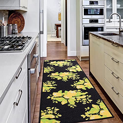 Ottomanson Lemon Collection Contemporary Black Lemons Design Runner Rug