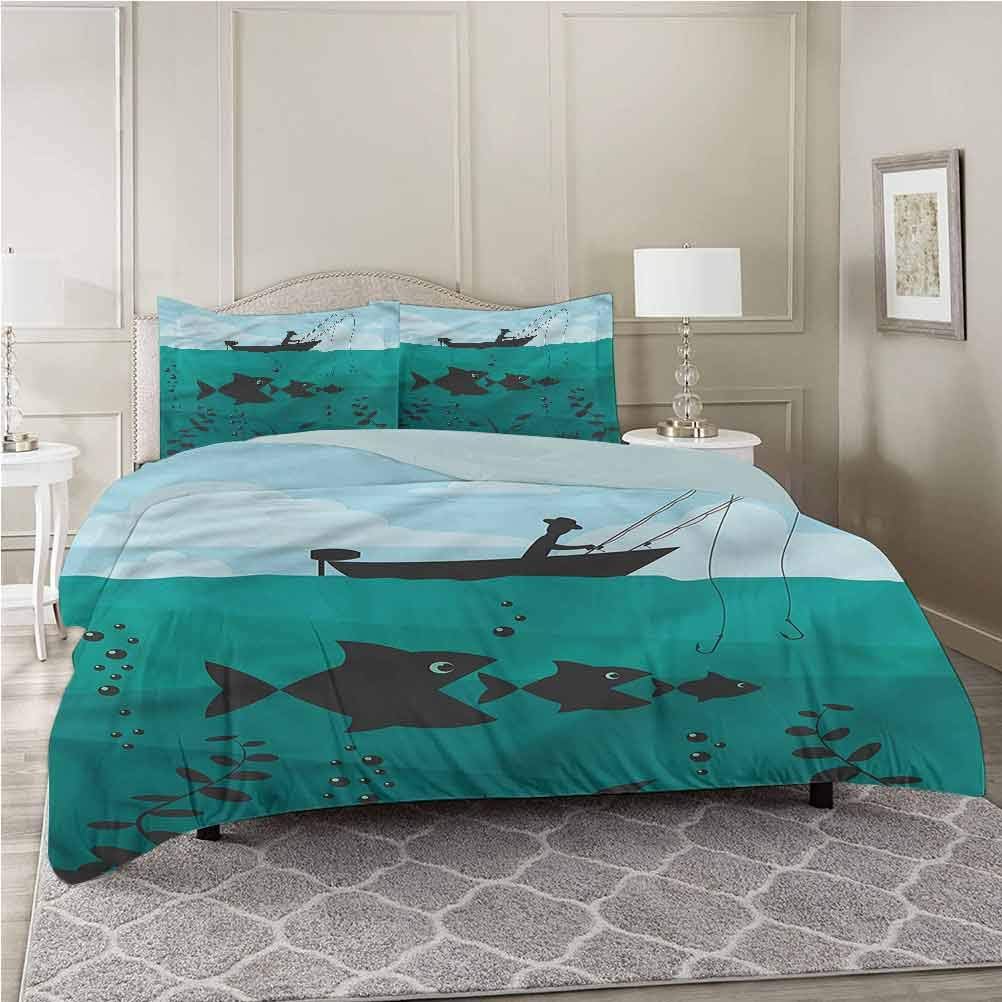 Duvet Cover Set, Fishing,Fishing on Boat Nautical, Californai King Size