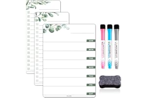 ALEZEL Weekly Calendar Whiteboard for Refrigerator, Magnetic Weekly Planner for Fridge - Set of Greenery Dry Erase Menu Board & 2 to Do List, 3 Markers + Eraser