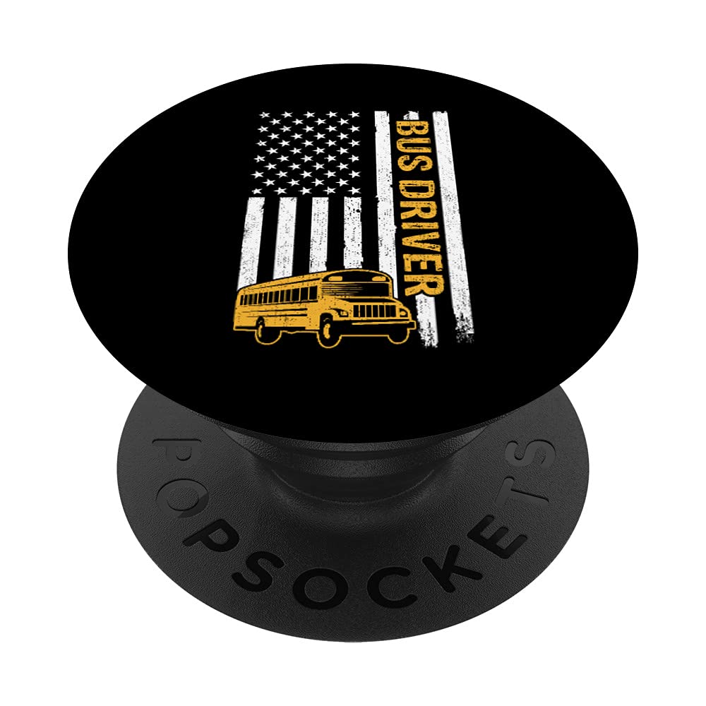 Bus Drivers - American Flag School Bus Driver PopSockets Swappable PopGrip