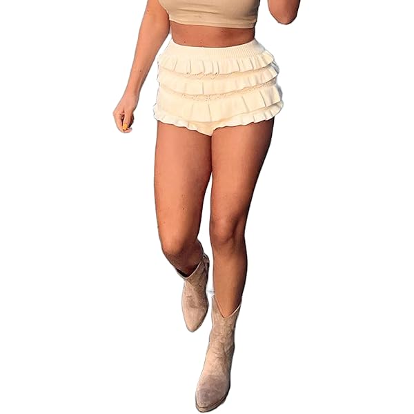 Gaono Women's Ruffled Shorts y2k Tiered Layered Knitted