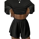 Kistore Womens 2 Piece Pajama Sets Long Sleeve Top and Shorts Sleepwear Pjs Lounge Matching Split Short Sets