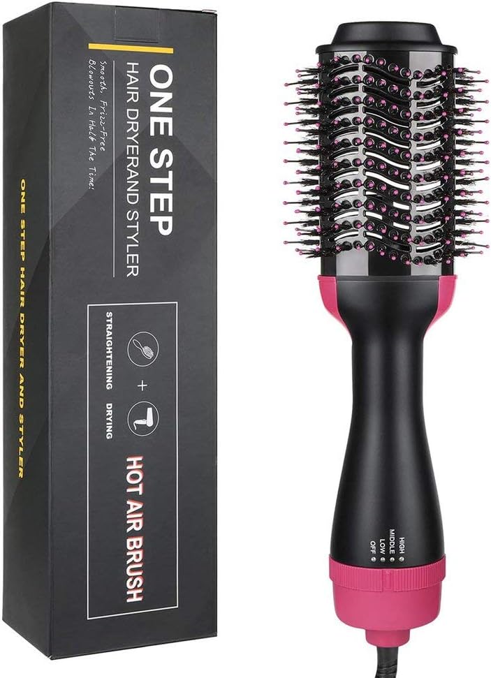 4 IN 1 Hot Air Brush Multifunctional 1000w Negative Ionic Curler Straightening Comb women Hair Dryer Brush for Drying,Styling,Straightening and Curling for All Hairstyles,Black,1 Pcs