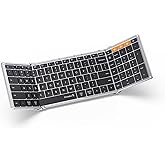 ProtoArc Foldable Bluetooth Keyboard, XK01 Full-Size Portable Keyboard for Travel, 105 Keys, 0.65" Keycaps, Multi-Device Sync for iPad Tablet Smartphone Laptop PC Windows iOS Android, Black Silver