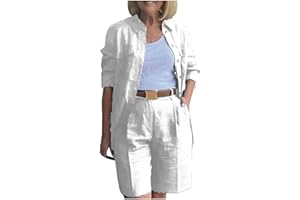 ZHYAJ Casual 2 Piece Outfits Linen Blazer Shorts Set for Women Plus Size Solid Color Pants Suits with Pockets
