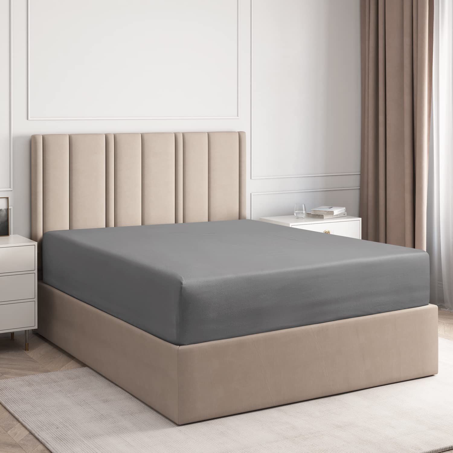 Rever Superking bed sheet - Soft Brushed Microfiber & Wrinkle Fade Resistant Extra Deep 30cm- All Around Elastics – (OEKO-TEX Certified) (Super King, Dark Grey)