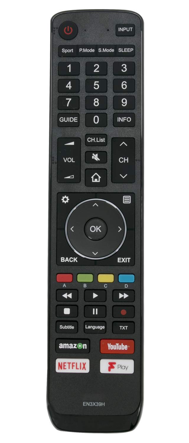 ALLIMITY EN3X39H Remote Control Replaced for Hisense TV with DMP Youtube Netflix Fplay Buttons H50U7AUK H55U7AUK H65U7AUK H43A6550 H43A6500 5U7AUK 50U7AUK 65U7AUK