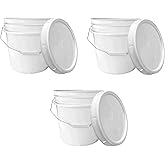 MKS Plastics 3.5-Gallon Bucket with Airtight Lid – Made in USA, Food Grade BPA Free Plastic, Heavy Duty Multi-Use, Metal Handle with Grip, Stackable Storage – White, 3 Pack