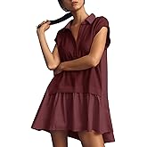 Fisoew Womens Summer Sweatshirt Dresses Short Sleeve V Neck Casual Oversized Patchwork Mini Dress