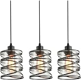IHENGYANLT 3 Pack Pendant Light Kitchen Island Pendant Lighting, Glass Hanging Light with Spiral Cage Clear Glass Shade, Black Modern Indoor Hanging Lamp