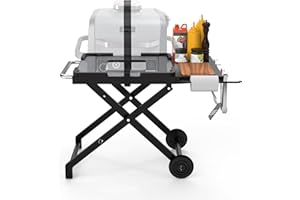 OUTSPARK Collapsible Grill Stand for Ninja Woodfire OG701 OG800 OG900 Series & OO101 Pizza Oven Grill,Outdoor Table Cart with Side Shelf for Ninja XSKSTAND XSKUNSTAND Woodfire OG 700 Series,Foldable