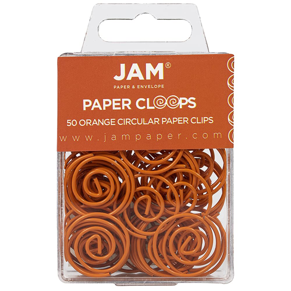 JAM PAPER Circular Paper Clips - Round Paperclips - Orange - 50/Pack
