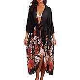 Jayscreate Women's Chiffon Kimono Cardigans Lightweight Batwing Summer Casual Long Boho Sheer Cardigan for Women Coverup Tops