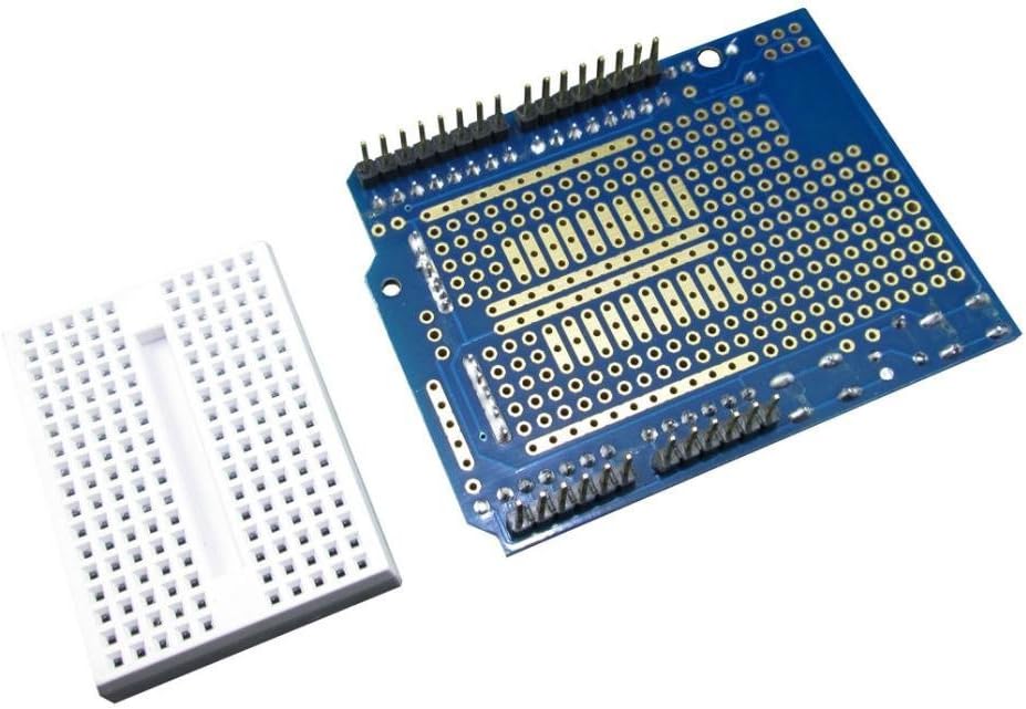 RBTMKR Uno Prototype Shield v5, Expansion Board with Miniature 170 Pt. Breadboard fitted for Arduino and compatible Uno boards