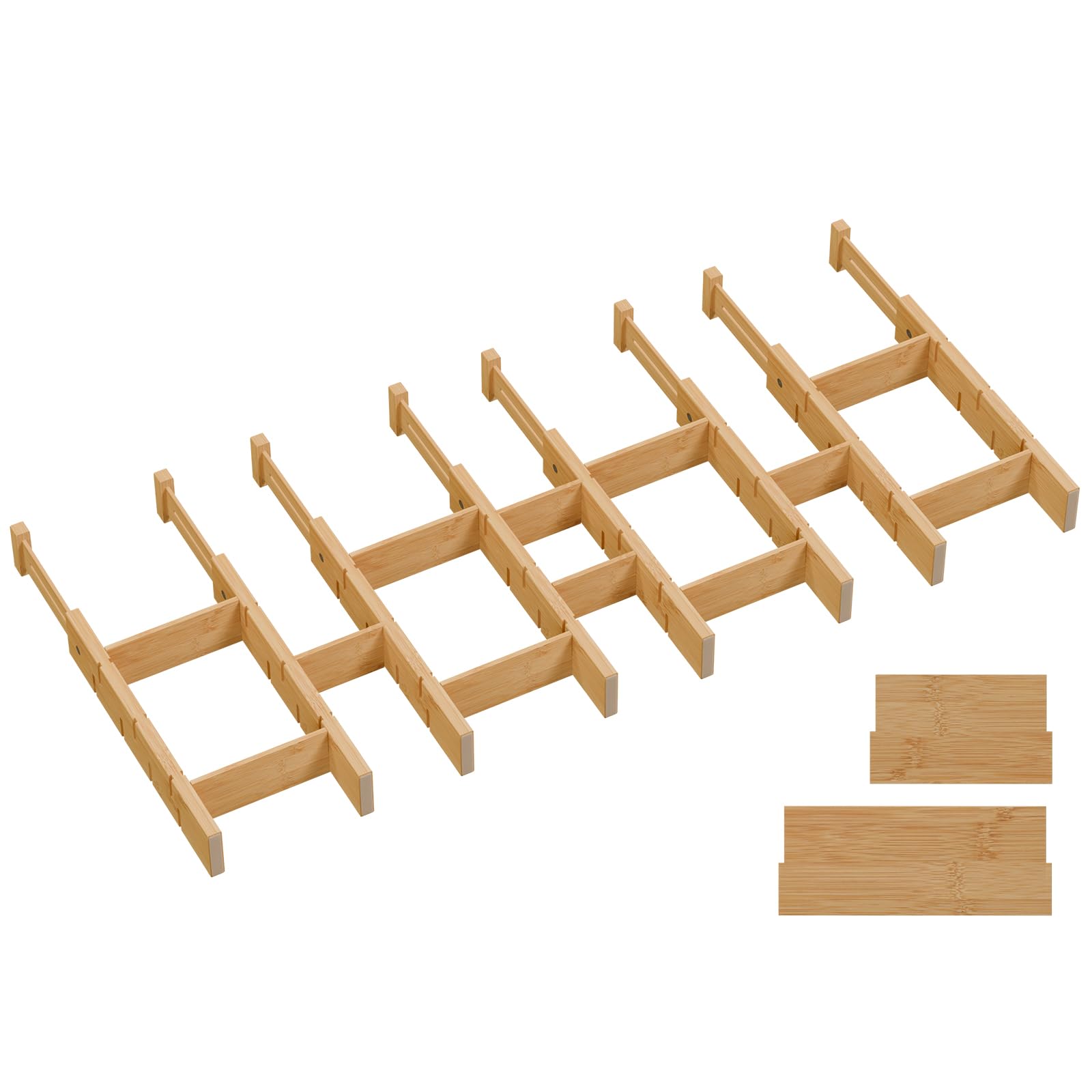 Photo 1 of Vellzeyce Bamboo Drawer Dividers, Expandable Kitchen Drawer Organizer, Include 8 Dividers, 8 Small Inserts and 8 Medium Inserts for Home, Office, Dressers (Short-8 Dividers)