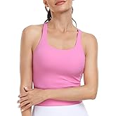 HeyNuts Zeal Bras Longline Ribbed Medium Support Sports Bras, Crisscross Back Tank Tops with Removable Pads A-D Cups