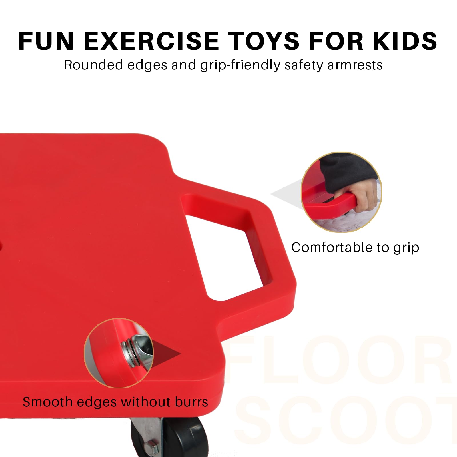 2 Plastic Scooter Boards with Handles for Kids Sitting and Sports Training, with 1 Ring, 2 Ropes and 4 Beanbags, Indoor and Outdoor Play