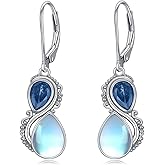 Valentine Moonstone Earrings 925 Sterling Silver Vintage Dangle Teardrop Leverback Earrings with 12 Months Birthstone Anniversary Birthday Jewelry Gifts for Women Her
