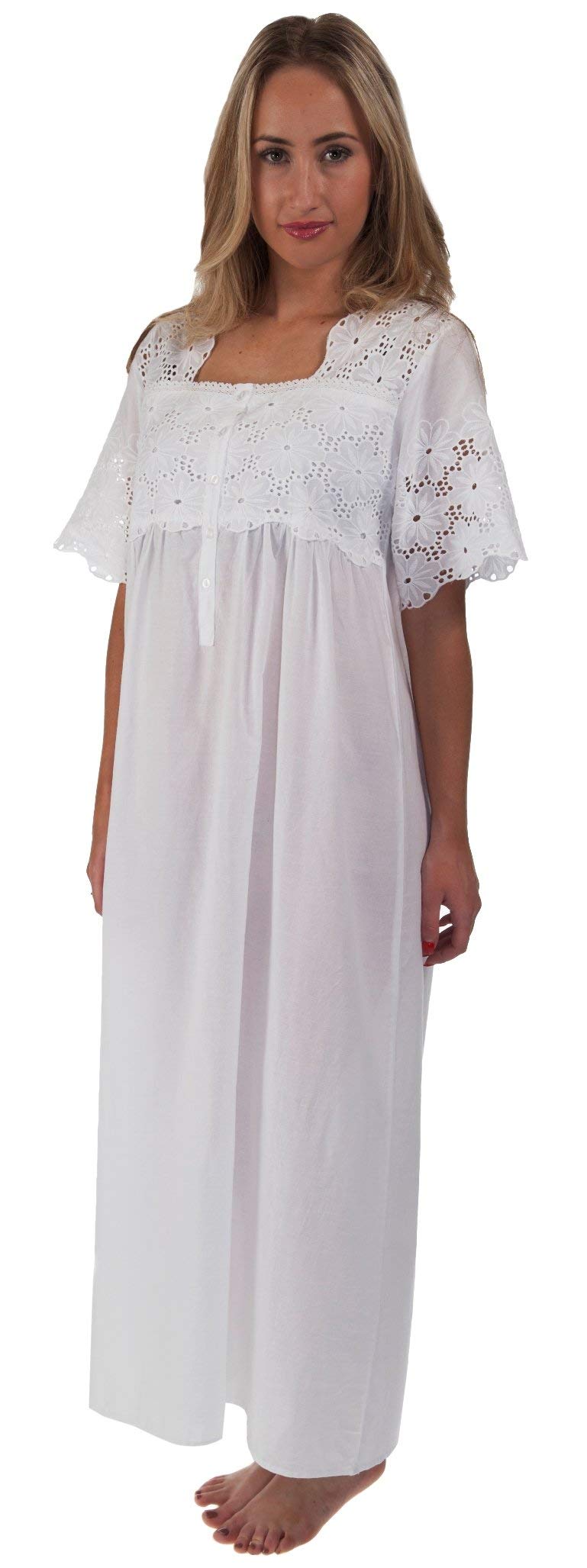 The 1 for U Long Cotton Nightgowns For Women, White XS Image