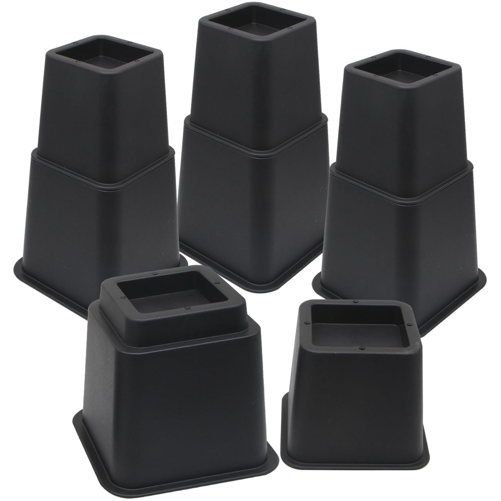 MYMULIKE Bed Risers 8inch, Adjustable Heavy Duty Furniture Risers, Up to 6000 Lbs, Stackable Bed Lifts Blocks for Sofas Couch Desk Table Bookshelf and Bunk Bedpost （Black 8 inch, 4 Pack）