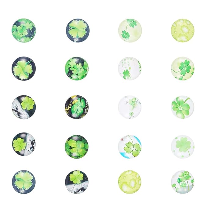 PandaHall 12 mm ca 10 stk Grün Farbe vierblättriges Kleeblatt Bild halbrund Kuppel Glascabochons