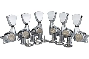 Guyker Guitar Locking Tuners (3L + 3R Handed) – 1:21 Lock String Sealed Tuning Key Pegs Machine Heads with Keystone Knob Replacement for LP, SG, TL Style Electric or Acoustic Guitars – Chrome