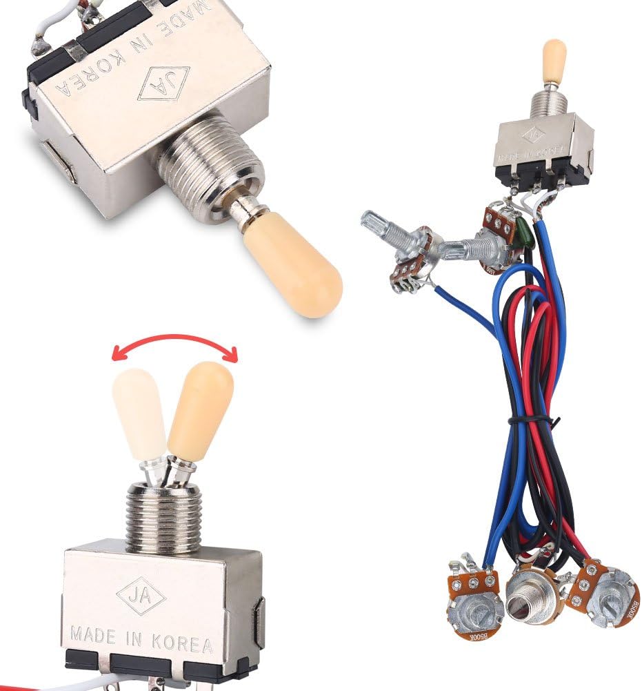 VGEBY Guitar Wiring Kit, 3 Way 2 Volume 2 Tone 1 Jack Potentiometer 500K for Les Paul Guitar - Image 3