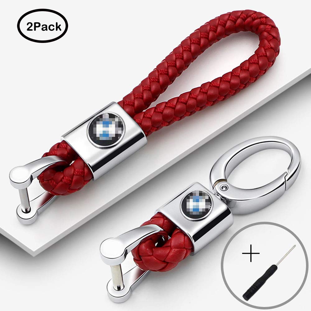 QBUC 2Pack Genuine Leather keychain for BMW Key Chain Car