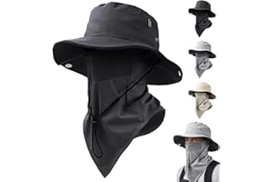 FETNHU Breathable Fisherman Hat with Detachable Mask – 2-in-1 Wide-Brimmed Sun Hat Full Face Sun Protection Waterproof Hats
