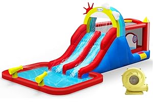 ROLONAL Bounce House,Inflatable Bouncer with Air Blower for Kids 3-10,Outdoor and Indoor Jumping Castle with Long Water Slide,Trampoline,Climbing Wall,Ball Pit/Water Pool