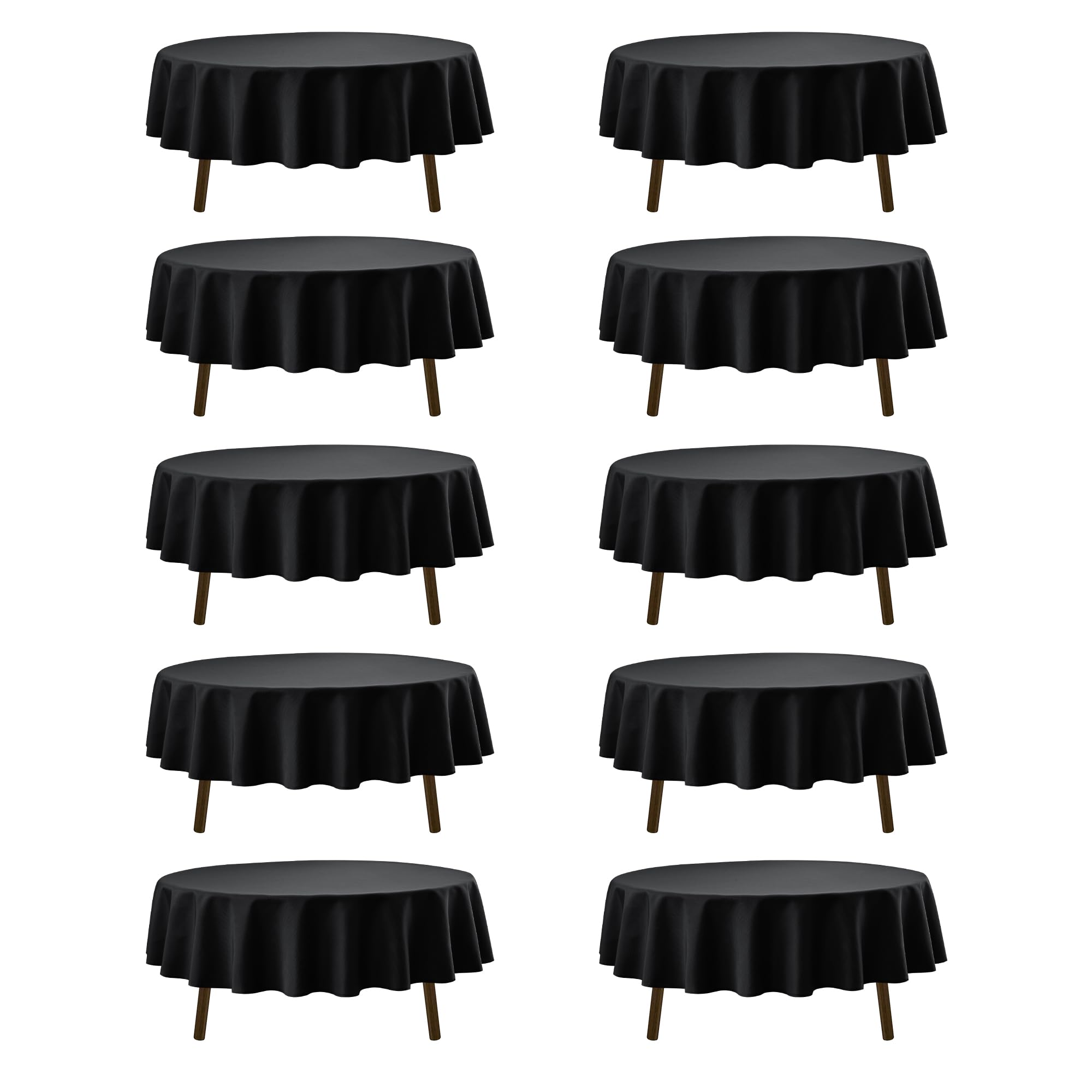 Photo 1 of Dailyset 10-Pack Black Round Tablecloths, 70 Inches, Stain-Resistant Polyester for 3-4 Ft Round Tables - Washable Table Covers for Weddings, Banquets, Birthday Parties, Events