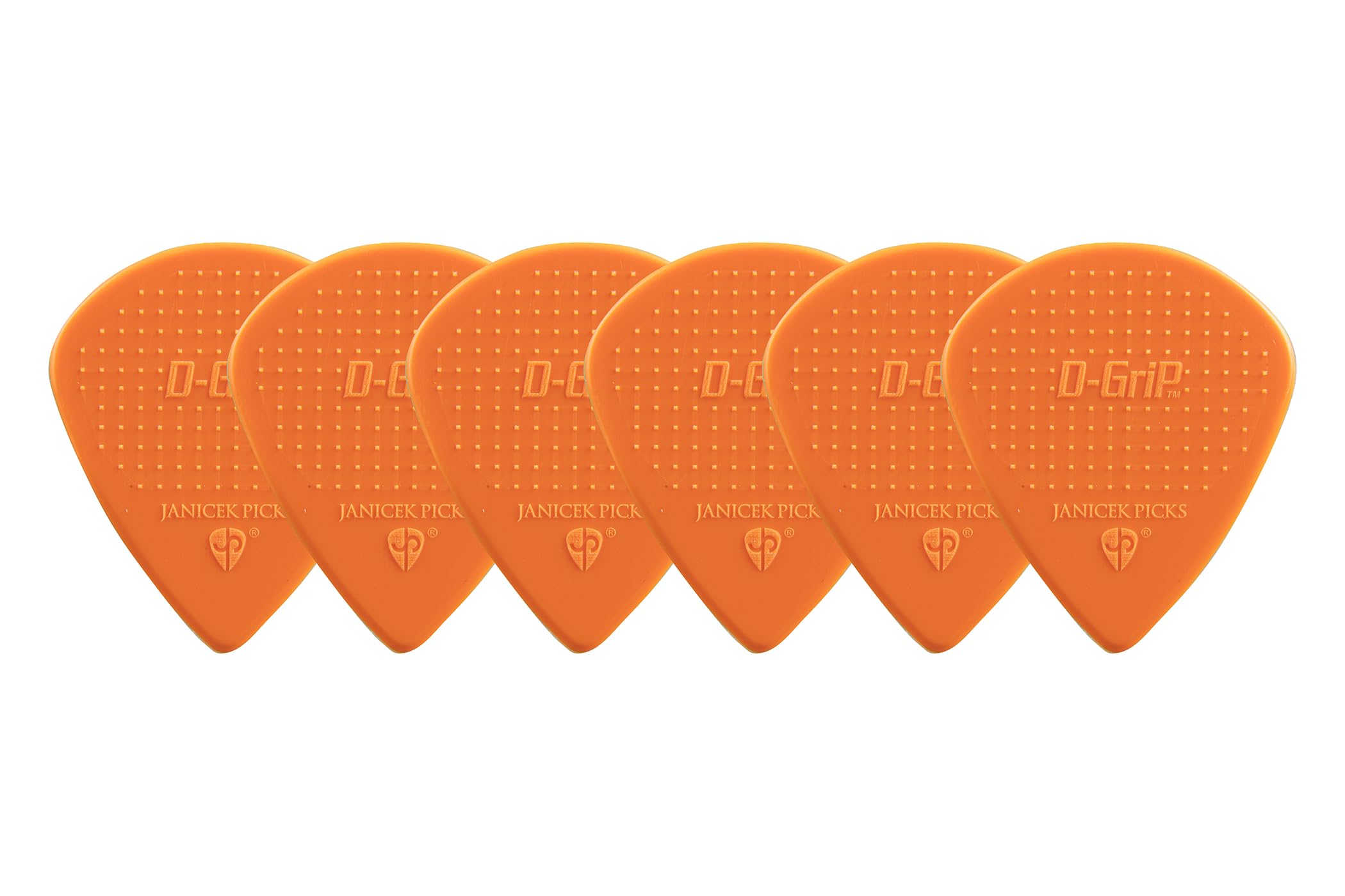D-Grip Plectrum - Janicek Nylon Picks - Jazz B-medium shape - 1.00 mm Orange - Pack of 6 - with non-slip textured surface - made in Czech Republic