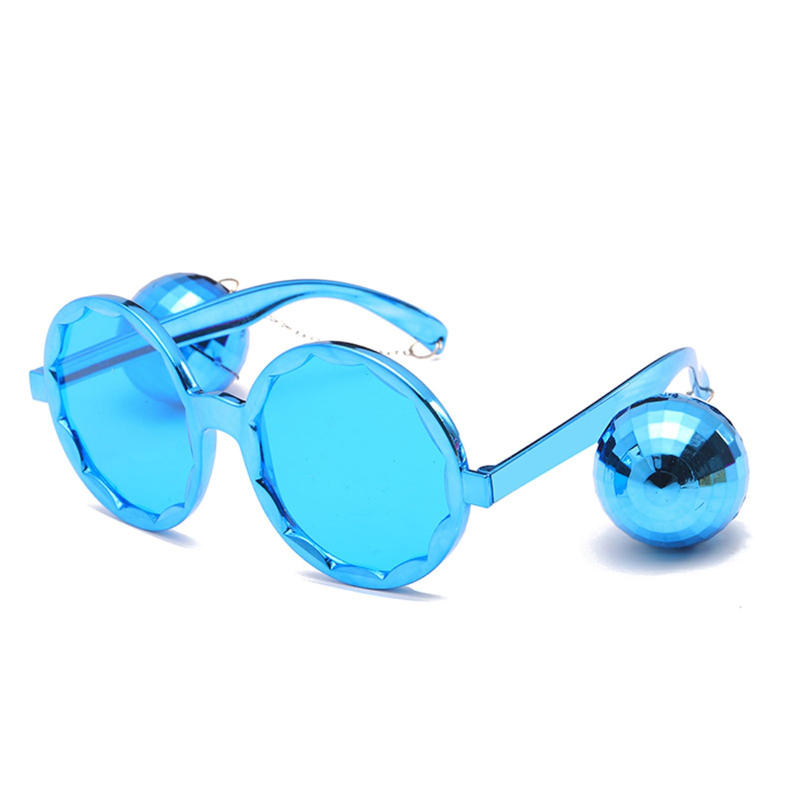 Tbay Blue Retro Disco Ball Glasses, Funny Sunglasses 70s Disco Ball Silver Chain Glasses for Women, Girl Party Favor Gifts Lovers