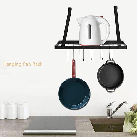 Hanging Pan Rack Metal Hanging Pot Rack Wall Mounted With 10 Hook