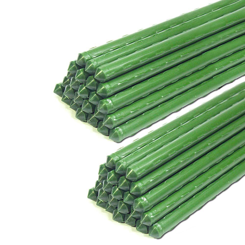 YIDIE Garden Stakes Sturdy Metal Fence Post 5 Ft Plastic Coated Steel Plant Sticks for Tomatoes,Trees,Cucumber,Fences,Beans,Pack of 50