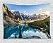 Ambesonne Lake House Decor Tapestry by, Landscape of Moraine Lake and Mountain at Sunset Pine Tree Natural Beauty, Wall Hanging for Bedroom Living Room Dorm, 60WX40L Inches, Blue Green